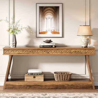Tribesigns 70.9 Inch Long Console Table for Entryway, 2-Tier Farmhouse Entryway Table with Storage, Narrow Sofa Table Behind the Couch, Wood Accent Table for Hallway, Living Room, Foyer, Rustic Brown - color: Rustic Brown