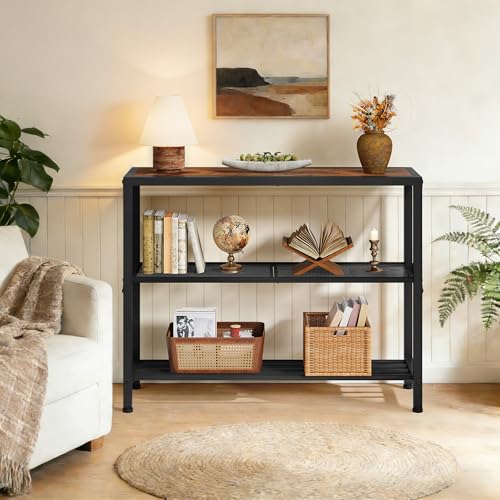Hoctieon Industrial Console Table, 3-Tier Entryway Tables, Metal Frame, Sofa Table with Shelf, Hallway Tables, Entrance Desk for Entryway, Living Room, Foyer, Hallway, Rustic Brown&Black - color: Rustic Brown, size: 1 Pack