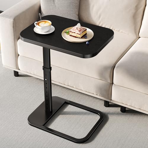 Adjustable Height TV Tray Table for Couch Eating & Small Spaces, Flip-Top Sofa Side Table with Safe Rounded Corners for Living Room, Bedroom & Apartment, Portable Laptop Snack Table, Black - color: Black