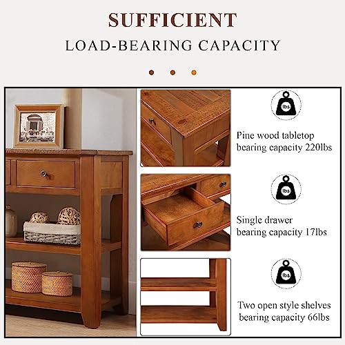 LKTART Solid Wood Console Table for Entryway,Sofa Table with Drawers | 48.8 Inch Solid Wood Entry Table with Storage Drawers;Farmhouse Entryway Table for Hallway,Living Room,Easy Assembly,Brown - color: Brown