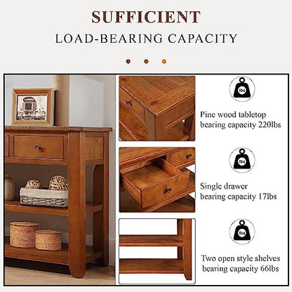 LKTART Solid Wood Console Table for Entryway,Sofa Table with Drawers | 48.8 Inch Solid Wood Entry Table with Storage Drawers;Farmhouse Entryway Table for Hallway,Living Room,Easy Assembly,Brown - color: Brown