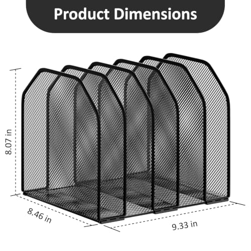 FUCDTEFC Desk File Organizer, Adjustable 5 Sections Upright Desktop Organizer File Sorter, Sturdy Metal Mesh Vertical Bookshelf File Holder Workspace Accessories for Home,School,Office Classroom,Black