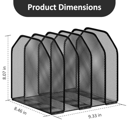 FUCDTEFC Desk File Organizer, Adjustable 5 Sections Upright Desktop Organizer File Sorter, Sturdy Metal Mesh Vertical Bookshelf File Holder Workspace Accessories for Home,School,Office Classroom,Black