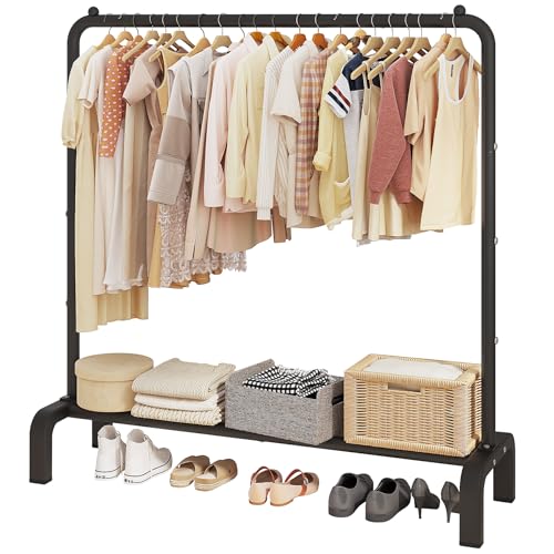 Garment Rack Clothing Clothes Rack for Clothes Organizing Black | Metal 43.3 Inches Garment Rack Clothing Clothes Rack with Bottom Shelf for Hanging Clothes Coats Skirts Shirts Sweaters Black - color: Black, size: 43.3"W x 15.75"D x 61"H without wheels