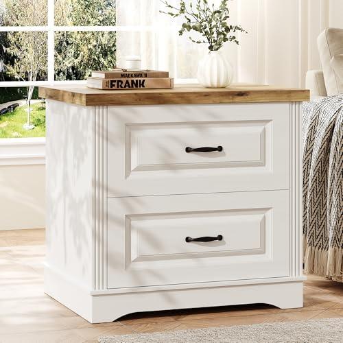 Catrimown 24" Wide Farmhouse Nightstand, Large End Table with 2 Drawers, Side Table Chest of Drawers Cabinet, Night Stand for Bedroom, Living Room, White - color: White