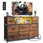 WLIVE Dresser TV Stand for 45, 50, 55 inch TV, Entertainment Center with LED Lights & Charging Station, Chest of Drawers with 8 Fabric Drawers and Open Shelves for Living Room, Hallway, Rustic Brown - color: Rustic Brown