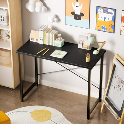Sweetcrispy Small Computer Desk, 63" Office Writing Desk with Metal Frame & Wooden Top, X-Shaped Reinforcement, Student Study Home Bedroom Table, Black - color: Black, size: 63-Inch