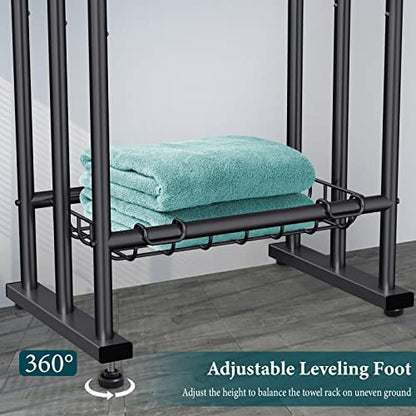 Kayfia 40'' Freestanding 3 Tier Alloy Steel Towel Rack with Storage Basket | Dual-Use Drying & Display Rack, Holds Oversized Bath Towels & Blankets, Fits Bathroom, Tub, Shower, Poolside, Black - color: Black