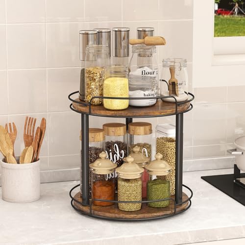 LAMU 12'' Wood Lazy Susan Turntable Organizer for Cabinet, 2 Tier Lazy Susan Spice Rack Organizer for Kitchen, Table Top, Countertop, Pantry, Bathroom - size: 12 inches 2 Tier
