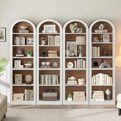 RALGEND Arched Bookshelf, 75.8" Tall Narrow Bookshelf, Arch Bookcase with Storage, 6-Tier Farmhouse Book Shelf, Wooden Arched Cabinet with Open Display Shelves, Adjustable Shelf, Walnut and White - color: White + Walnut, size: 18.9"L x 11.8"W x 75.8"H