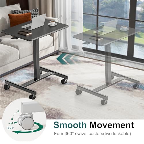 DUMOS Small Standing Desk with Wheels, Laptop Desk, 19 Inch | Portable Rolling Design, Adjustable Height Workstation, Home Office Mobile Station, Black - color: Black