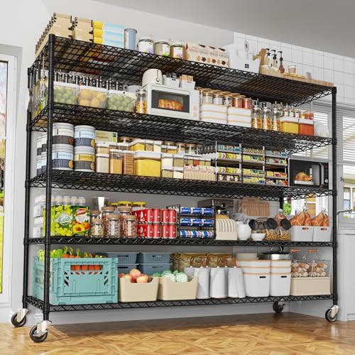 PrimeZone 5 Tier 80.7" Hx55.5 Wx24 D Wire Shelving with Wheels 3000lbs NSF Certified Storage Shelves Heavy Duty Metal Shelf Adjustable Rolling Rack Commercial Garage Restaurant Warehouse Kitchen 2Pcs - size: 55.5" W x 24" D x 80.7" H