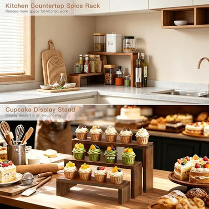 Plant Stand Shelf for Desk Window Sill Countertop Desktop Succulent Stand | 3 Tiers Small Wooden Tabletop Ladder Plant Shelves for Cupcake Stand Riser Kitchen Spice Rack Holder
