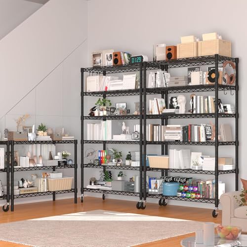 PrimeZone 6 Tier Wire Shelving with Wheels 79''H 1500lbs Storage Shelves NSF Certified Heavy Duty Steel Metal Shelf Adjustable Rolling Rack Kitchen Garage Closet Pantry Laundry 79''HX36''WX16''D 2Pcs - size: 36" W x 16" D x 79" H