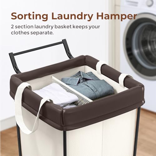 Mefirt 160L Laundry Hamper with Wheels and Handle, 2 Section Large Rolling Laundry Basket Bag with Wheels, Clothes Hamper Cart for Laundry, Bedroom, Bathroom and Dorm - color: Beige