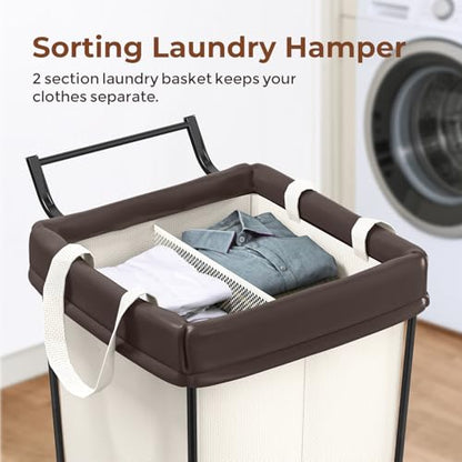Mefirt 160L Laundry Hamper with Wheels and Handle, 2 Section Large Rolling Laundry Basket Bag with Wheels, Clothes Hamper Cart for Laundry, Bedroom, Bathroom and Dorm - color: Beige