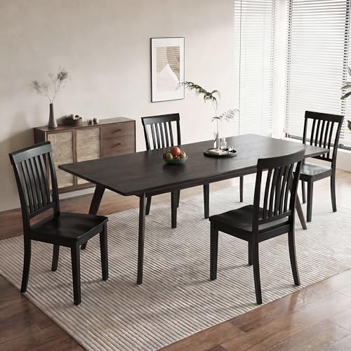 COLAMY Wooden Dining Chairs Set of 4, Farmhouse Dining Room Chairs, Windsor Spindle High Back Side Chairs, Armless Rubberwood Kitchen Table Chairs, Black - color: Black, size: Set of 4