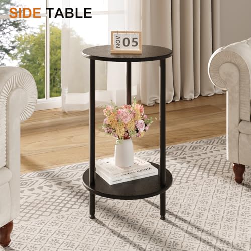 Small Round Side Table, Black Round End Table, 2-Tier Modern Accent/Bedside Table for Living Room-Black - color: Black, size: 1PC