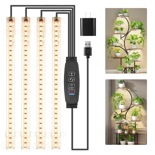 Four Head 8.6 Inches LED Grow Light Strips, Grow Lights for Indoor Plants Full Spectrum 3000K, 104 LEDs Plant Light with 10 Dimmable Levels, 3/9/12H Timer for Seedling Succulent and Plant Shelf - size: 8.6Inch 4 Head 1 Pack
