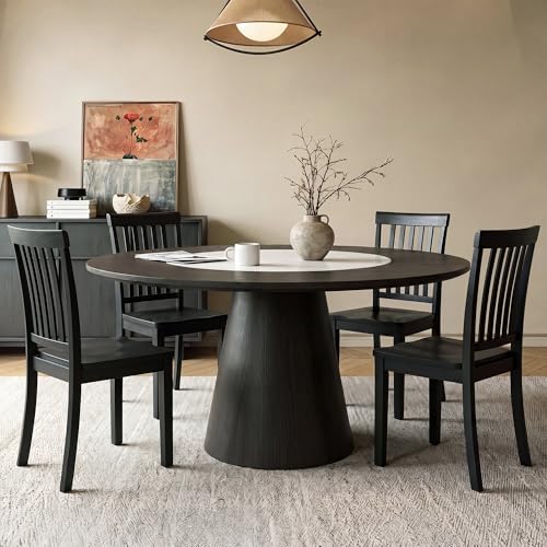 COLAMY Wooden Dining Chairs Set of 4, Farmhouse Dining Room Chairs, Windsor Spindle High Back Side Chairs, Armless Rubberwood Kitchen Table Chairs, Black - color: Black, size: Set of 4