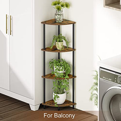 SRIWATANA 42.9" 4-Tier Corner Shelf Stand, Tall Standing Wood Display Unit | Sturdy 4-Level Corner Organizer; Space-Saving Wood Shelf to Display Books, Plants, & Decorative Essentials in Tall Spaces - size: 4-Tier