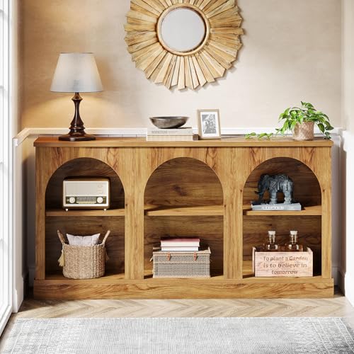 Tribesigns Farmhouse Console Table, 63-Inch Long 3-Tier Entryway Table with Storage, Wooden Rectangular Sofa Table Behind The Couch for Entrance, Hallway, Living Room, Natural Wood - color: Natural Wood