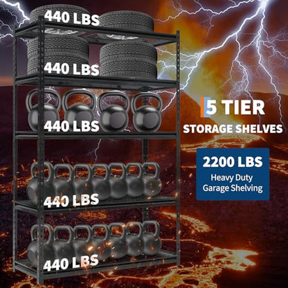 Heavy Duty 5-Tier Shelving Unit, 2500 LBS Capacity Storage Shelves for Garage Kitchen Pantry, Metal Adjustable Shelving for Basement Bathroom Laundry, 47" L x 18" W x 71" H - size: 71" H x 47" W x 18" D