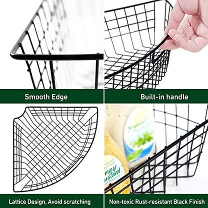 Leeden Lazy Susan Wire Storage Organizer Basket with Handle-Metal Cabinet Storage Bins -Kitchen Cabinet Organizer-1/4 Wedge Can Organizer Black (for 24" Lazy Susan, 4 Pack)
