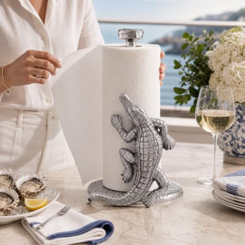 Arthur Court Alligator Paper Towel Holder Aluminum Metal 12.5 inch Stylish Kitchen Decor - size: 12.5 x 7 inches