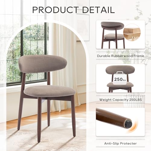 COLAMY Wooden Dining Chairs Set of 2, Modern Fabric Upholstered Dining Room Chair, Farmhouse Kitchen Chair with Foot Pegs, Camel - color: Camel, size: Set of 2