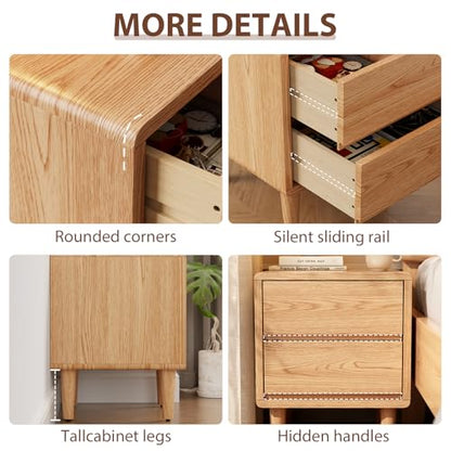 Solid Wood Nightstand Natural Night Stand with Drawers Mid Century Modern Nightstand with Storage,Wood Night Stand,Small Bedside Table for Bedroom,Living Room,Office,Natural Bedside Table - color: Natural, style: 2 drawers