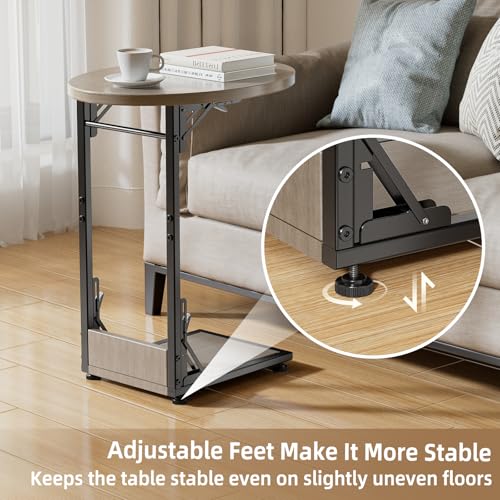 Elbourn Folding Side Table End Couch Tables,Metal Frame C-Shaped TV Stand for Sofa Living Bedroom Bedside Coffee Small Spaces (Gray) - size: Gray