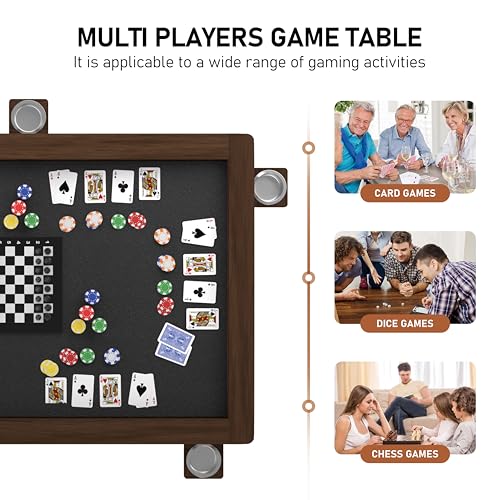 Yardenaler Solid Wood Board Game Table, Gaming & Dining Table with 58” x 33” Big Gaming Space and Removable Top, Seats 4 to 6 Players, Includes Leatherette Play Mat, 6 Cup Holders & Flush Pull Design - size: 63"L x 38.2"W x 30.4"H