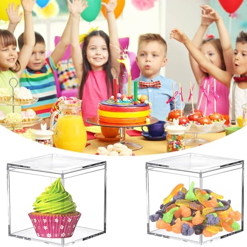 KissYou Acrylic Display Box with Lid 2 Pieces Clear Square Cube Jewelry Storage Contanier Wedding Candy Boxes - size: 2.56 x 2.56 x 2.56 Inch