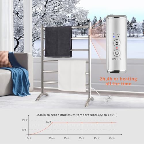 Freestanding Towel Warmer 6 Bars Plug-in Option 3 Working Modes Mirror Polished Stainless Steel 24”W 34”H - color: Mirror Polish