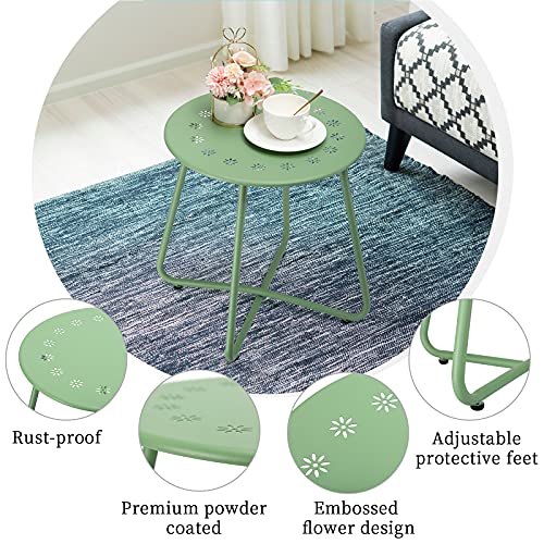 danpinera Outdoor Side Tables with Flower Cut Outs, Weather Resistant Steel Patio Side Table, Small Round Outdoor End Table Metal Side Table for Patio Yard Balcony Garden Green - color: Green