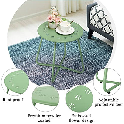 danpinera Outdoor Side Tables with Flower Cut Outs, Weather Resistant Steel Patio Side Table, Small Round Outdoor End Table Metal Side Table for Patio Yard Balcony Garden Green - color: Green