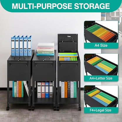 SISESOL Rolling File Cart with Wheels Hanging Files,Rolling File Cabinet Organizer,Rolling Hanging File Folder Cart on Wheels,Metal Filing Cart,Fit A4/F4/Letter/Legal File for Home Office (Black) - color: Black