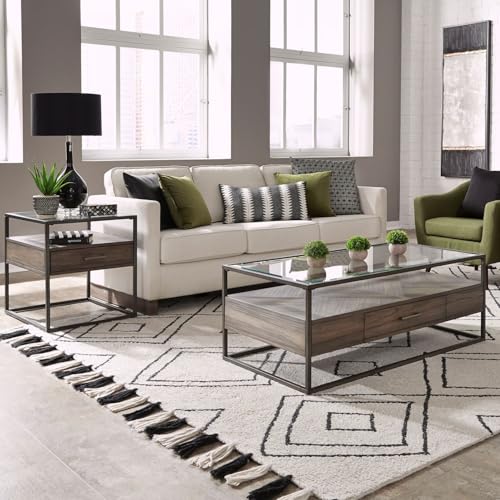 Liberty Furniture Jamestown Glass Top 3 Piece Set - Cocktail Table, 2 End Tables for Living Room - Tobacco - size: 3 Piece Set