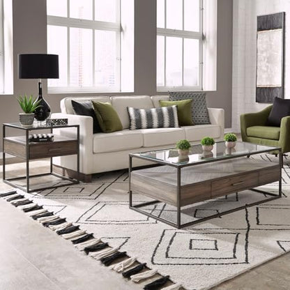 Liberty Furniture Jamestown Glass Top 3 Piece Set - Cocktail Table, 2 End Tables for Living Room - Tobacco - size: 3 Piece Set