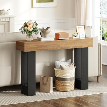 HOOBRO 63 Inch Console Table, Entryway Table with Expandable Tabletop, Long Sofa Table Behind Couch Table for Living Room, Hallway, Foyer, Black and Walnut BH176XG01