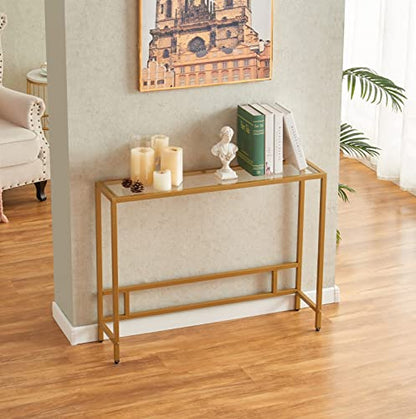 MAJARO Small Modern Console Table for Entryway, Tempered Glass with Metal Frame Sofa Table for Living Room, Hallway, Office (Single-Layer, Gold) - color: Gold, style: Single-layer