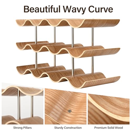 Countertop Wine Rack - 12 Bottle Freestanding Wine Bottle Holder Stand - 3 Tier Wooden Wine Storage Rack - Wavy Wine Organizer for Cabinet Pantry Home Kitchen Bar - size: 3 Tier - 12 Bottle