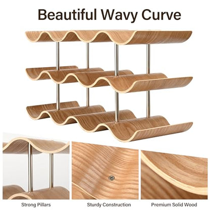 Countertop Wine Rack - 12 Bottle Freestanding Wine Bottle Holder Stand - 3 Tier Wooden Wine Storage Rack - Wavy Wine Organizer for Cabinet Pantry Home Kitchen Bar - size: 3 Tier - 12 Bottle