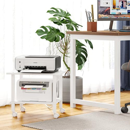 TUTOTAK Printer Stand, 2 Tier Rolling Printer Cart with Charging Station | Small Under Desk Printer Table with Wheels for Small Space, Office, Home, White PS01BW001P - color: White, size: 2 tier(18.9 x 11.8 x 15.4inchs)