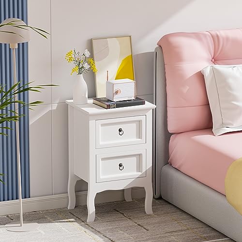 Bonnlo White Nightstand, Tool-Free Setup Night Stand, 2 Drawer Bedside Table for Bedroom, Easy & Quick Install Small Nightstands, Girls Nightstand for Bedroom, Side Table, End Table for Small Spaces - color: White & Tool-free Setup