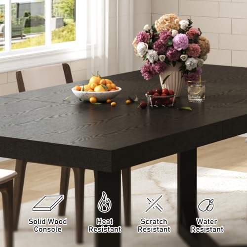 Hlivelood 71 Inch Farmhouse Dining Table, Solid Wood Rustic Kitchen Table, Large Wooden Rectangular Dinner Table for Dining Room, Home Office, Living Room Furniture, Easy Assembly, Black - color: Black