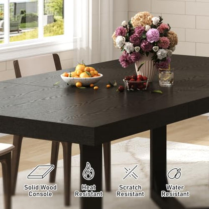 Hlivelood 71 Inch Farmhouse Dining Table, Solid Wood Rustic Kitchen Table, Large Wooden Rectangular Dinner Table for Dining Room, Home Office, Living Room Furniture, Easy Assembly, Black - color: Black