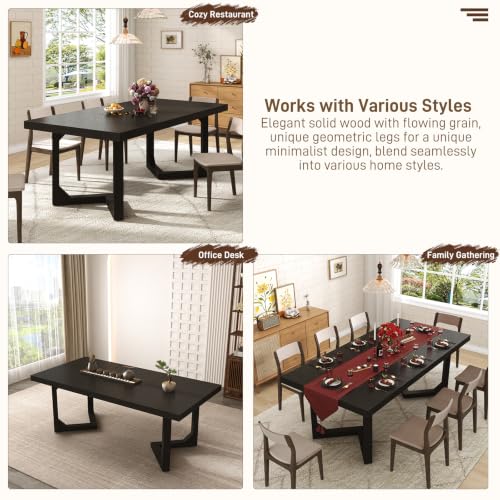 Hlivelood 71 Inch Farmhouse Dining Table, Solid Wood Rustic Kitchen Table, Large Wooden Rectangular Dinner Table for Dining Room, Home Office, Living Room Furniture, Easy Assembly, Black - color: Black