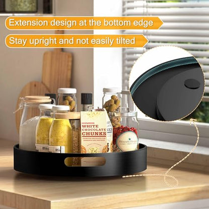 Lazy Susan Organizer Homerays 13 Inch Non-Skid Bamboo Lazy Susan for Kitchen Rotating Spice Rack with Handles, Wood Turntable for Kitchen Cabinet,Countertop (Black, Large) - size: 13" High Rim Black